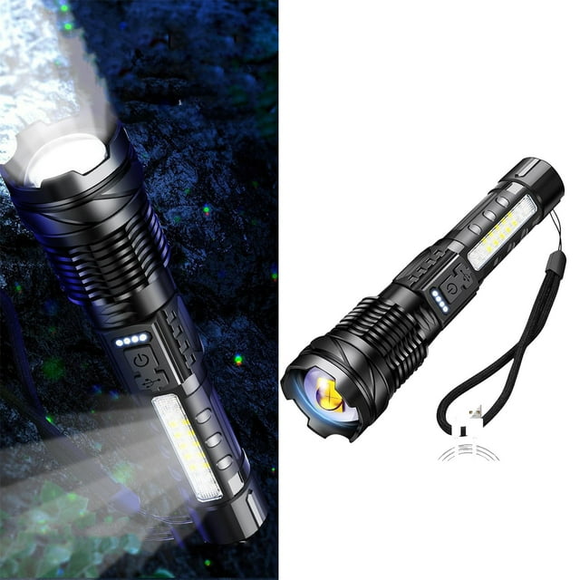 Clearance!Flashlight USB Rechargeable,Spotlight Flashlight, High Lumens Handheld Spotlight,LED Searchlight With Shoulder Strap For Emergency, Outages,Hunting,Hiking, Camping