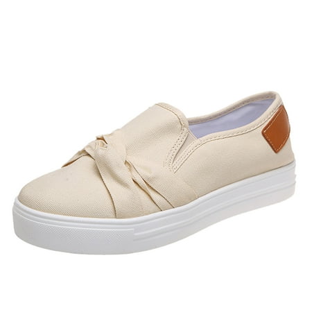 

Wesracia Women s Fashion Bowknot Elastic Solid Color Flat Breathable Canvas Shoes