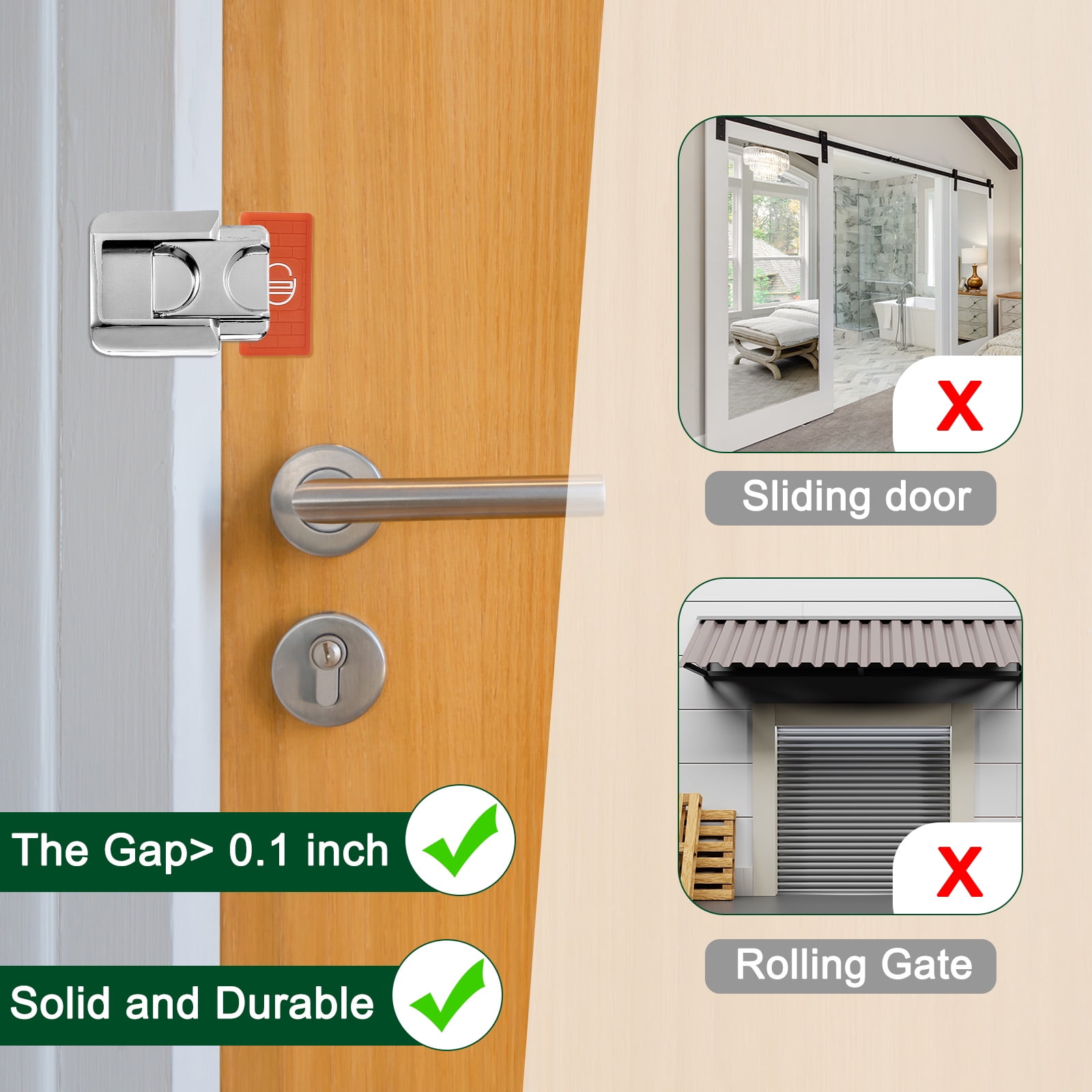 Uxcell 2 Pcs Home Security Door Lock, Child Proof Door Reinforcement Lock Latch, Upgraded Safety Night Lock Extra Protective Door Lock for Inward Swinging Door, Silver