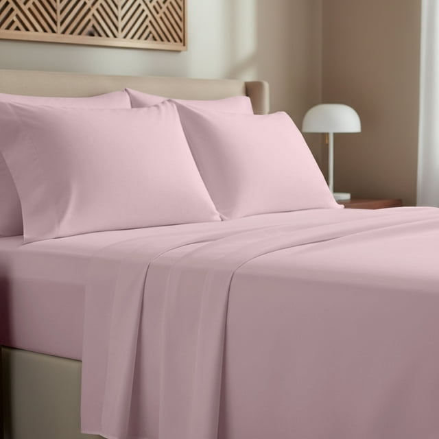 California Design Den Ensemble de Draps Grand 4 Pcs en Coton 100 % - Rose