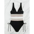 thumbnail image 4 of Women Tummy Control Swimsuits Color Block Two Piece Drawstring Bathing Suit Black XL, 4 of 5