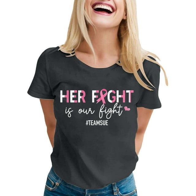 Women's Everyday Wear Short Sleeve Crew Neck T-Shirt Featuring Inspirational Cancer Awareness Print Design