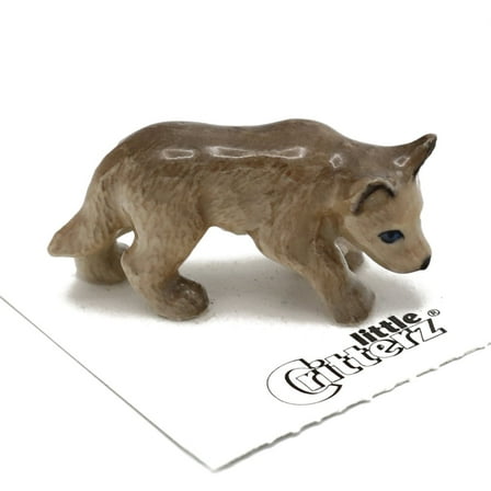 Little Critterz Brown Wolf Cub "Mohawk" Animal - Handcrafted Home Decor Animal Decorative Figurine - Miniature Porcelain Figurine