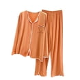 thumbnail image 2 of Antinious Women Solid Casual Long Sleeve Outfits Sleepwear,Winter Pajamas for Women Set,Women's Sleepwear Outfits,Orange,L, 2 of 3