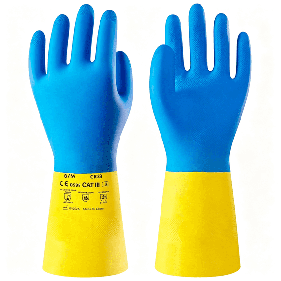 ACDANC 2 Pairs Neoprene and Rubber Blend Heavy-Duty Chemical Gloves,Protective Industrial Gloves for Resist Acid,Alkali,Hazmat,Cleaning,Dishwashing,X-Large