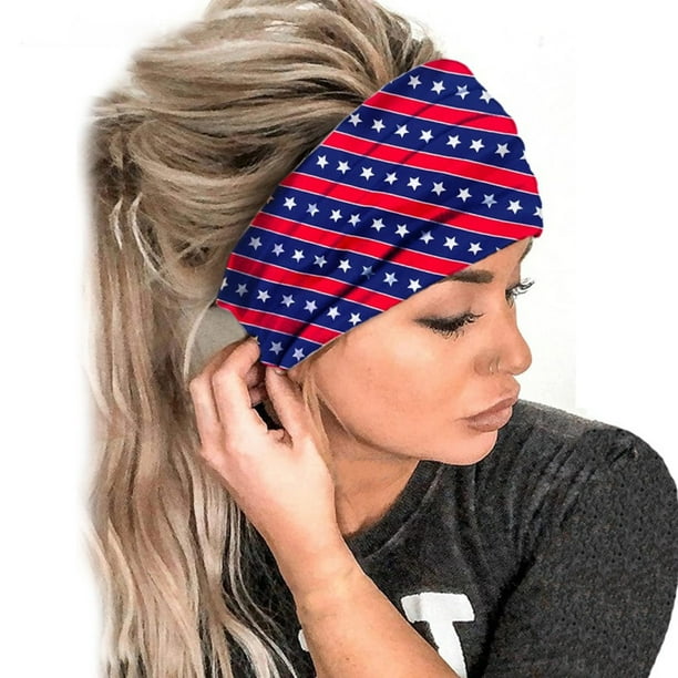 Diadema elástica con estampado del Día de la Independencia para mujer, 1 unidad, pañuelo para la cabeza, pañuelo para la cabeza para mujer