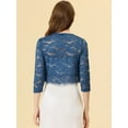 thumbnail image 4 of DARING DIVA 3/4 Sleeve Sheer Floral Lace Shrug Top S Night Blue, 4 of 6