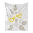 thumbnail image 1 of Bird Soft Flannel Fleece Throw Blanket, Abstract Modern Art Deco Design Inspired Birds and Leaves Illustration, Cozy Plush for Indoor and Outdoor Use, 50" x 70", Warm Taupe Yellow White, by Ambesonne, 1 of 6