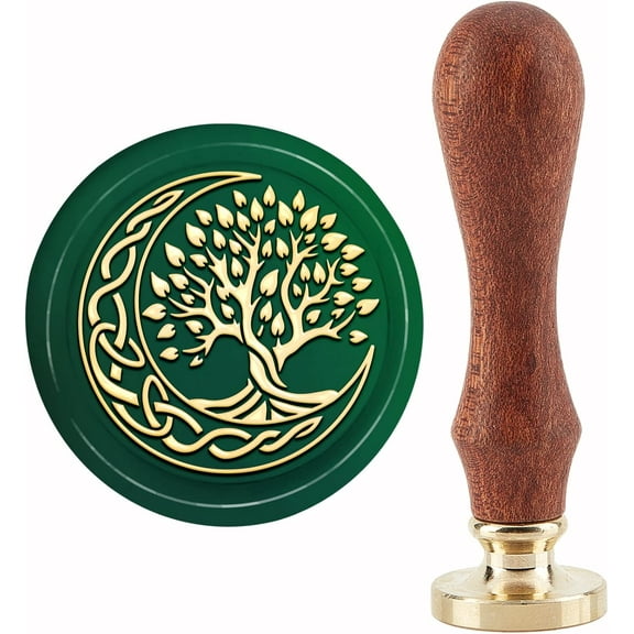 Tree Of Life Wax Seal Stamp Moon Vintage Sealing Wax Stamps Celtic Knot Retro 30mm Removable Brass Stamp Head with Wood Handle for Wedding Invitations Christmas Thanksgiving Packing