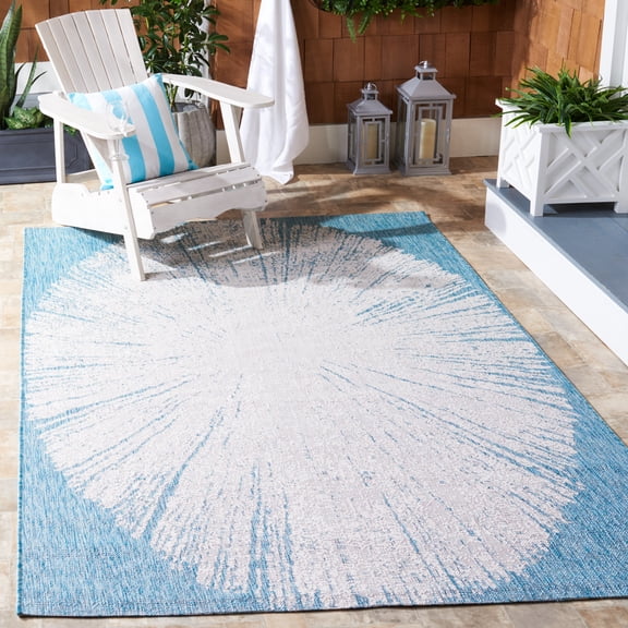 SAFAVIEH Courtyard Jaymz Radiant Indoor/Outdoor Area Rug, Beige/Aqua, 9' x 12'