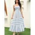 thumbnail image 5 of Women's Flattering Blue White Striped Cami Dress Tiered Ruffle Square Neck Sleeveless Brunch Beach Casual Summer Maxi Dress, 5 of 7