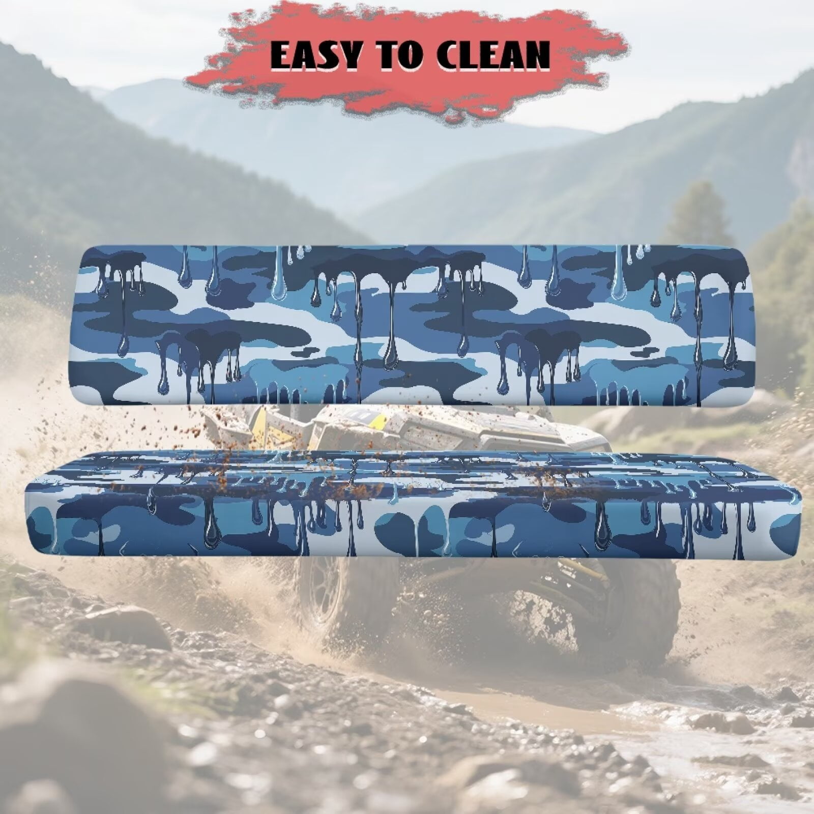 Uorisanigo UTV Seat Cover for Kawasaki Mule 4010 4x4 2009-2025, Non-Slip Blue Camouflage Print Mule Front Bench Seat Cover with Elastic Band, UTV Pioneer Seats Accessories