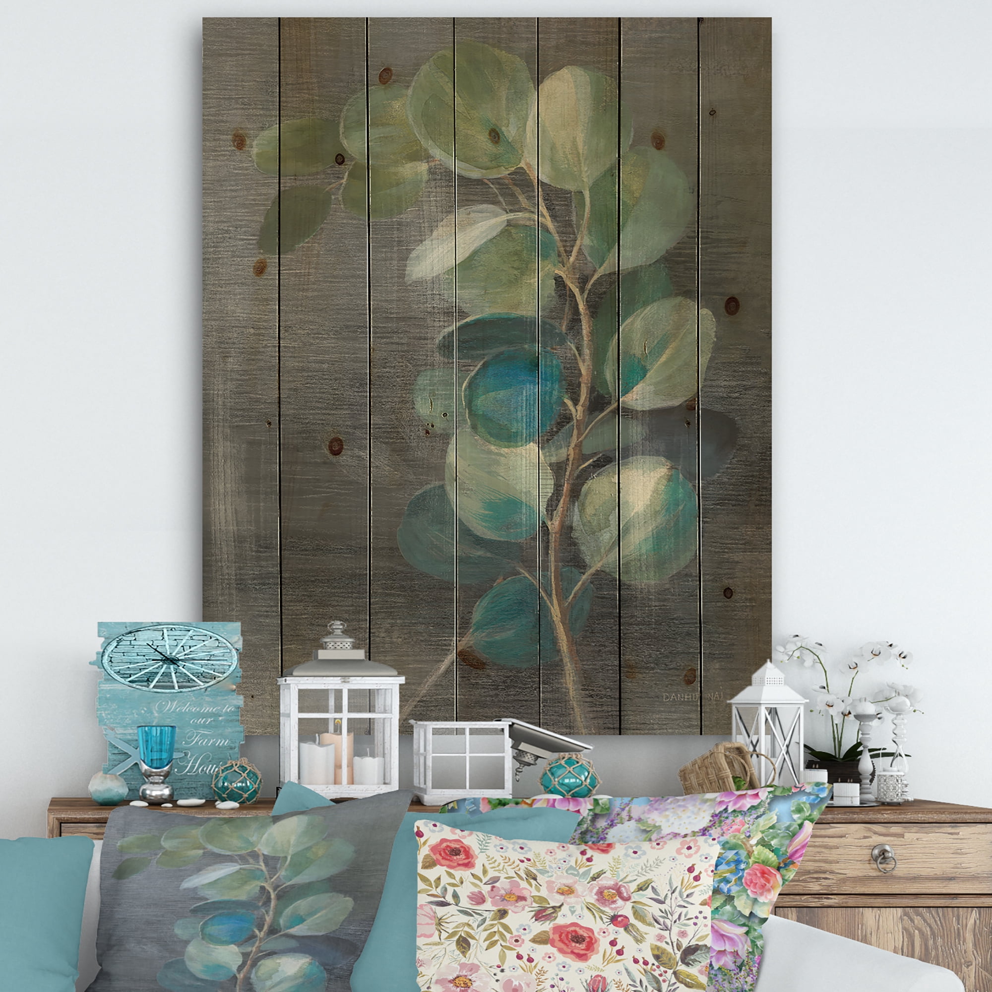 Designart 'Fresh leaves II' Traditional Print on Natural Pine Wood