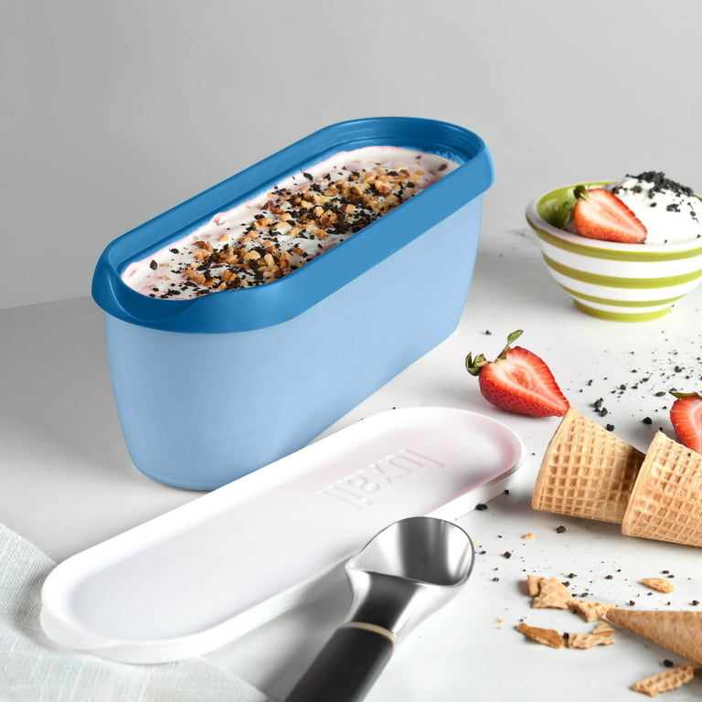 Luxail Ice Cream Container with Lids, BPA Free Plastic, Double Insulated,  1.5 Quart, Turquoise and Blue 