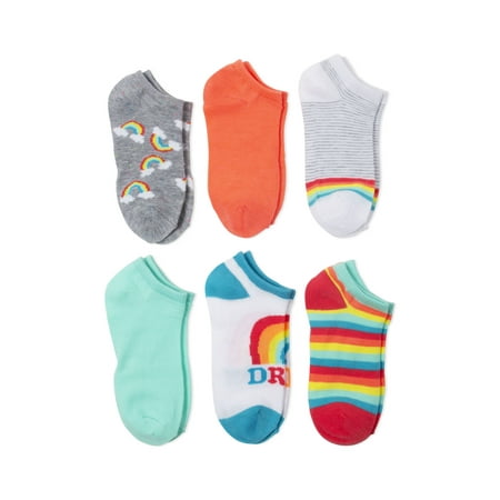 Girls Wonder Nation Tossed Rainbow No Shows, 6 Pack
