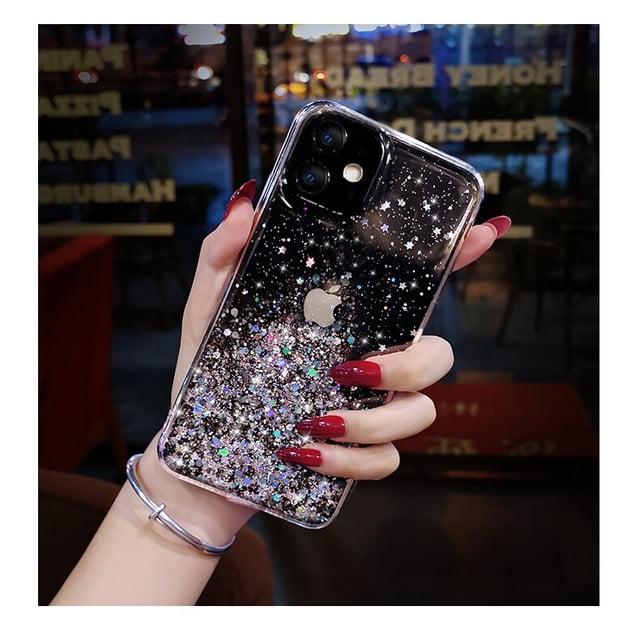 Funda de silicona transparente para iPhone, carcasa de lujo con purpurina brillante, suave, para modelos 11, 12, 13, 14 Pro Max, X, XS, XR, 7, 8 Plus, SE, 6S MiNi Fivean unisex