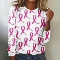 thumbnail image 2 of CKpwisy Women Girls Fall Shirts Long Sleeve Casual Loose Crew Neck Dig for A Cure Top Soft Trendy Long Sleeve Pink Ribbon Graphic Print Tee Fall Fashion Clothes, 2 of 4