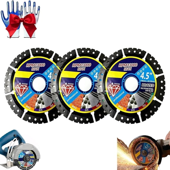 Brazed Multifunctional Saw Blade, 4.5" Diamond Multi-Purpose Saw Blade, 115mm Multi-Material Cutting Disc, 2026 Upgrade Stainless Steel Welded Outer Diamond Sand for Tile Marble Granite (3PCS)