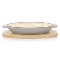 thumbnail image 5 of Martha Stewart 2 Piece Enameled Cast Iron Oval Casserole Birch Wood Trivet Set in Taupe, 5 of 6