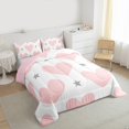 thumbnail image 4 of Homewish Lovely Heart Loves Full Size Comforter Sets,Cartoon Stars Print Bedding Comforter Set,Pink White Gray 0Bedding Sets For Girls Kids,Super Cozy Room Decor Reversible,3 Pieces, 4 of 9