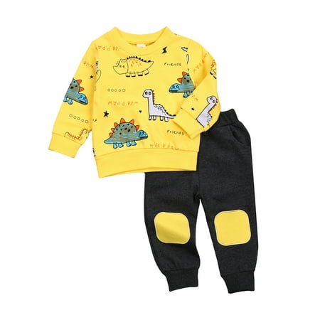 

AMILIEe Toddler Baby Boy Clothes Long Sleeve Dinosaur Pullover Top Pants 2Pcs Outfits