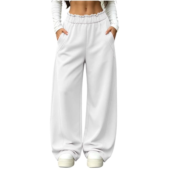 Khunlpohl Women's Wide Leg Sweatpant Elastic Waist Casual Loose Pants Workout Running Sports Sweatpants with Pockets
