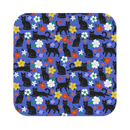 

Pofeuu Black Cats And Flowers Print Leather Coasters Set of 6 Round Cups Mugs Mat Pad for Home Kitchen Heat Resistant Drink Coasters Square