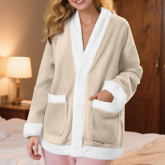 Mon Chateau Unisex Flannel Robe - Grey Striped Plush Bathrobe For Men & Women, Cozy Lounge Wear