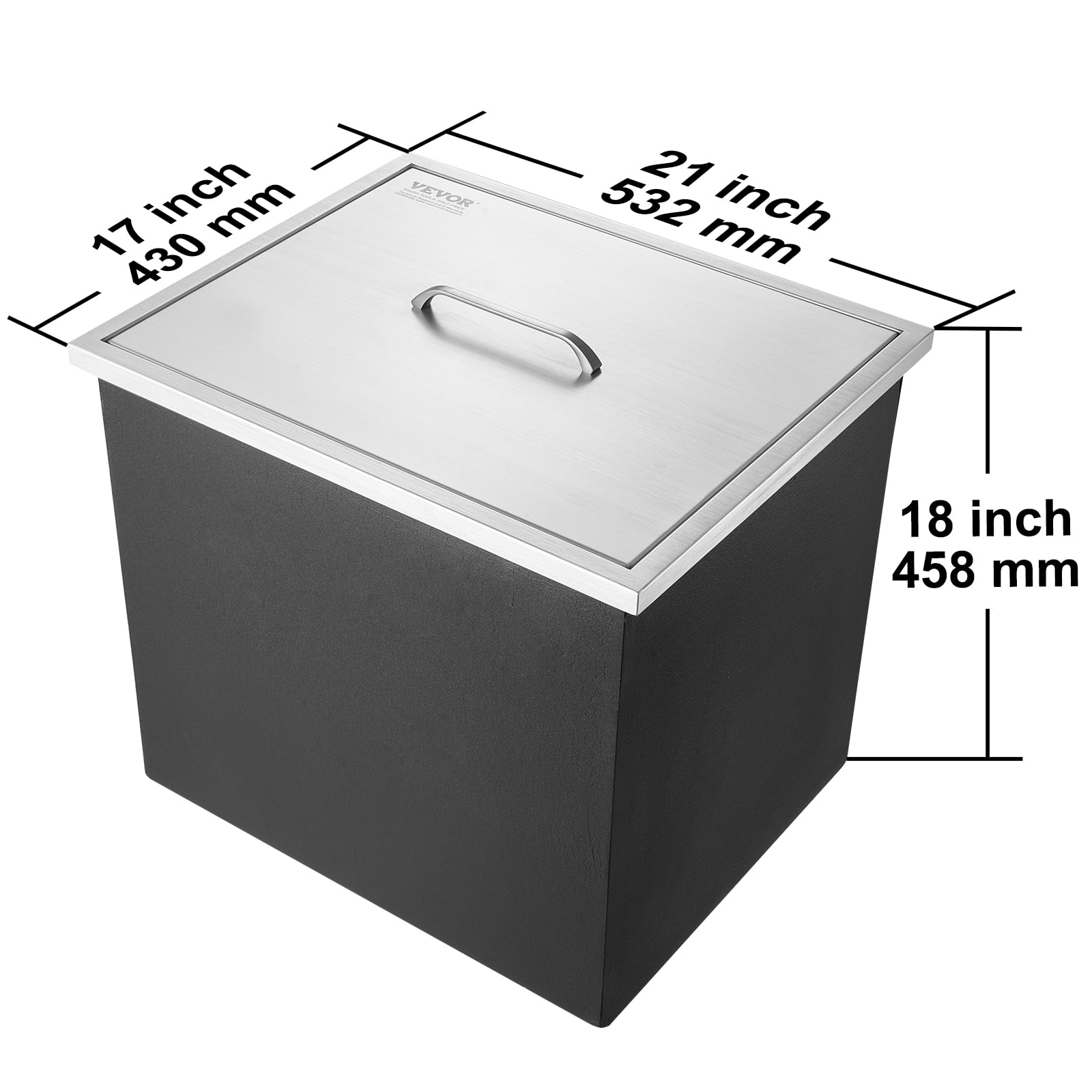 VEVOR Drop in Ice Chest, 21"L x 17"W x 18"H Stainless Steel Ice Cooler, Commercial Ice Bin with Cover, 40 qt Outdoor Kitchen Ice Bar, Drain-pipe and Drain Plug Included, for Cold Wine Beer