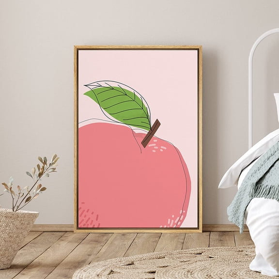 PixonSign Framed Canvas Print Wall Art Pink Apple Close-Up Food Fruit Illustrations Modern Art Contemporary Colorful Multicolor Ultra for Living Room, Bedroom, Office - 24"x36" Natural