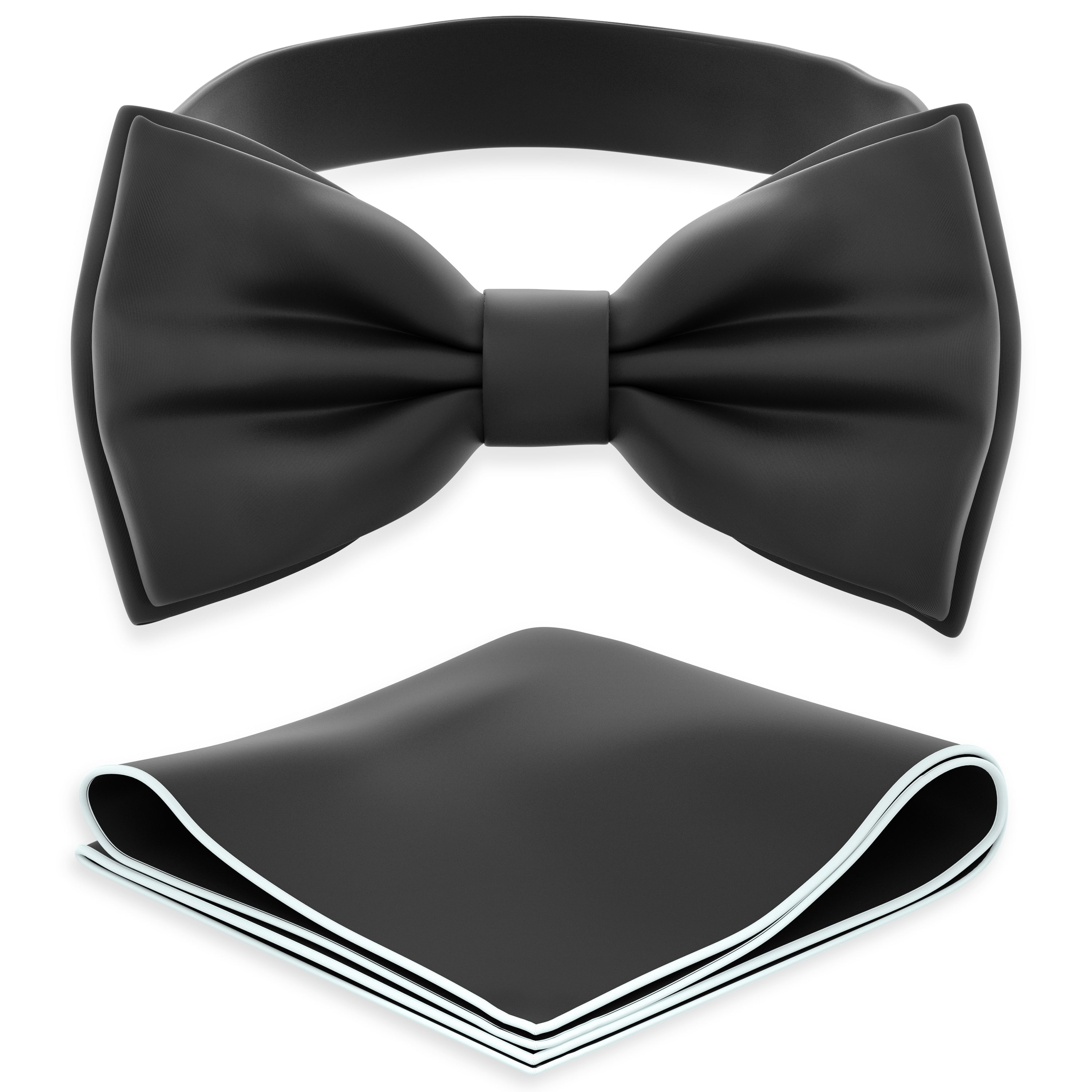 Men's Black Bow Tie with Handkerchief Set PreTied Style Formal Satin Classic Bowtie for Tuxedo