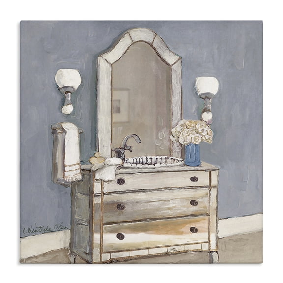 Stupell Industries Traditional Bathroom Sink & Mirror Canvas Art, 17 x 17, by Charlene Olson