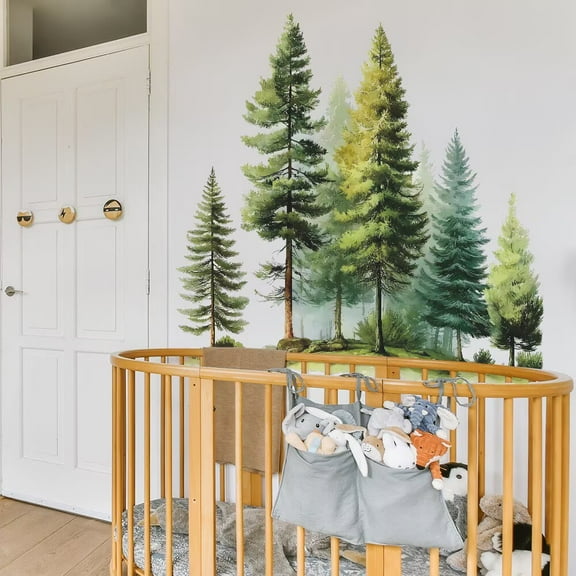 Large Pine Tree Wall Decals Peel and Stick Watercolor Extra Large Tree Wall Decal Forest Transparent decal Nature Green Tree Wall Stickers Giant Pine Tree Wall Decals for Nursery Kids Room Decor