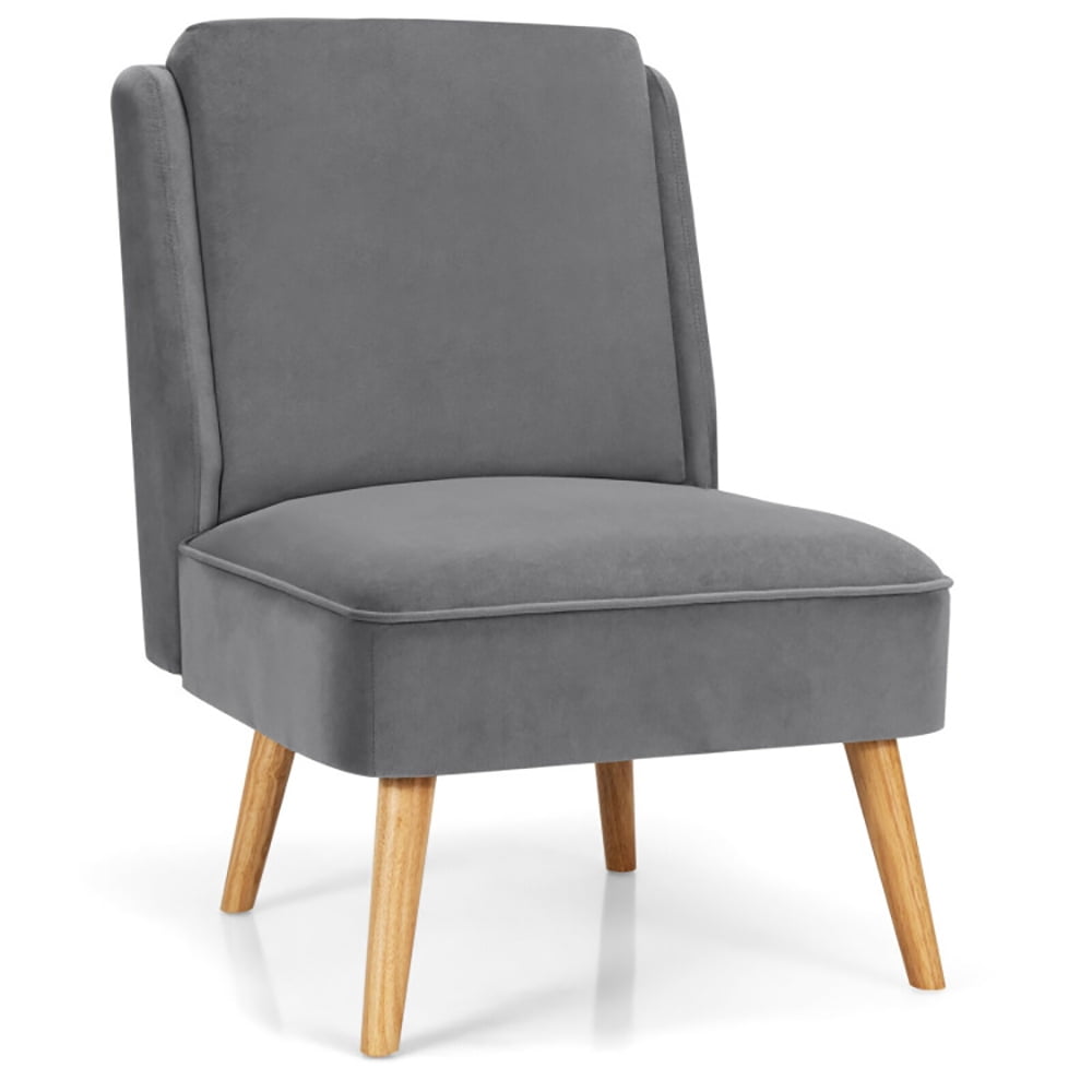 Finihen Velvet Accent Chair, Velvet Accent Armless Side Chair with Rubber Wood Legs, for Living Room, Bedroom, Gray
