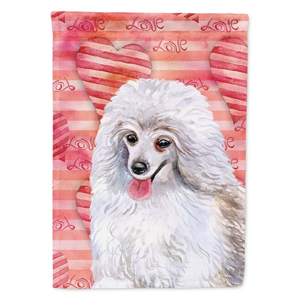 Medium White Poodle Love Garden Flag