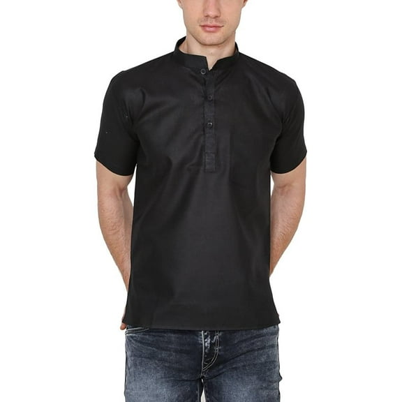 Royal Men's Cotton Blend Straigh Kurta Black