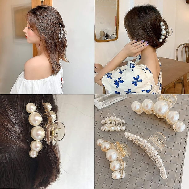 Clip de garra de pelo para cabello grueso, clip de pelo de perla, clip de pelo grande antideslizante de plástico, clip de pelo fijo fuerte, clip de pelo grande, accesorio de peinad