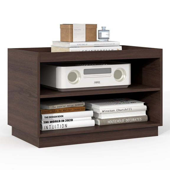 Stackable Storage 2-Shelf, 28" Wide Storage Bins with Open Compartment for Closet Organizers, Wood Stackable Closet Organizer Modern Large Stackable Storage Units for Living Room Hallway, Brown