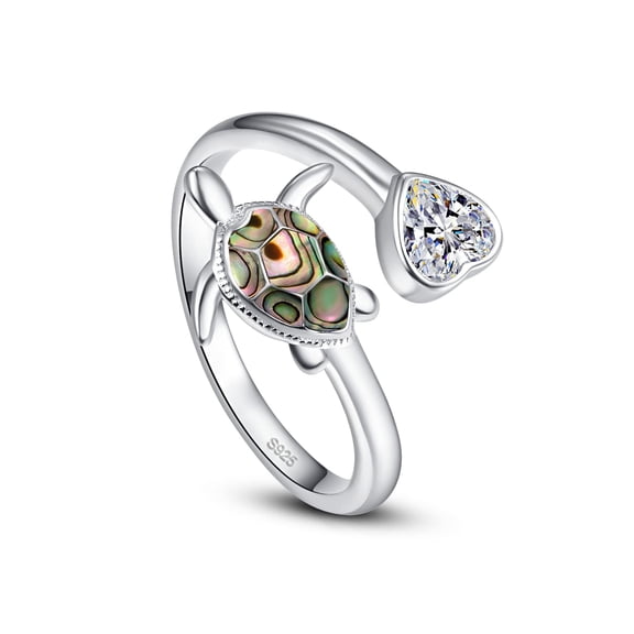 TANGPOET Turtle Rings 925 Sterling Silver Natural Abalone Shell Adjustable Open Thumb Ring for Women Animal Sea Turtle Jewelry for Women