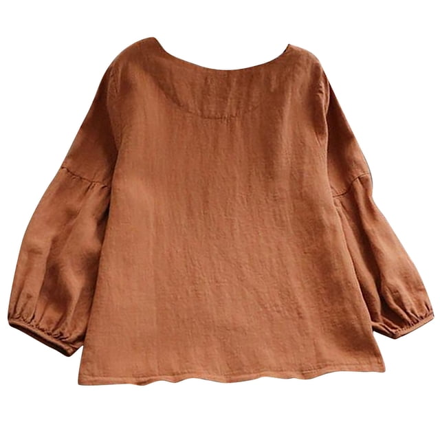 TSADFHJI Chemises pour Femmes Mode Élégante T-Shirt Décontracté Uni à Manches Longues Col Rond Blouse Ample TG Marron