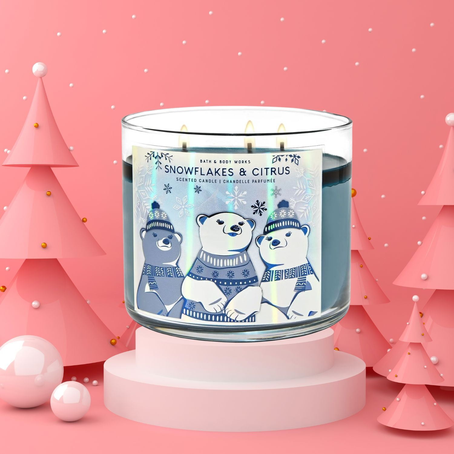 Bath and Body Works Snowflakes & Citrus 3-Wick Scented Candle with