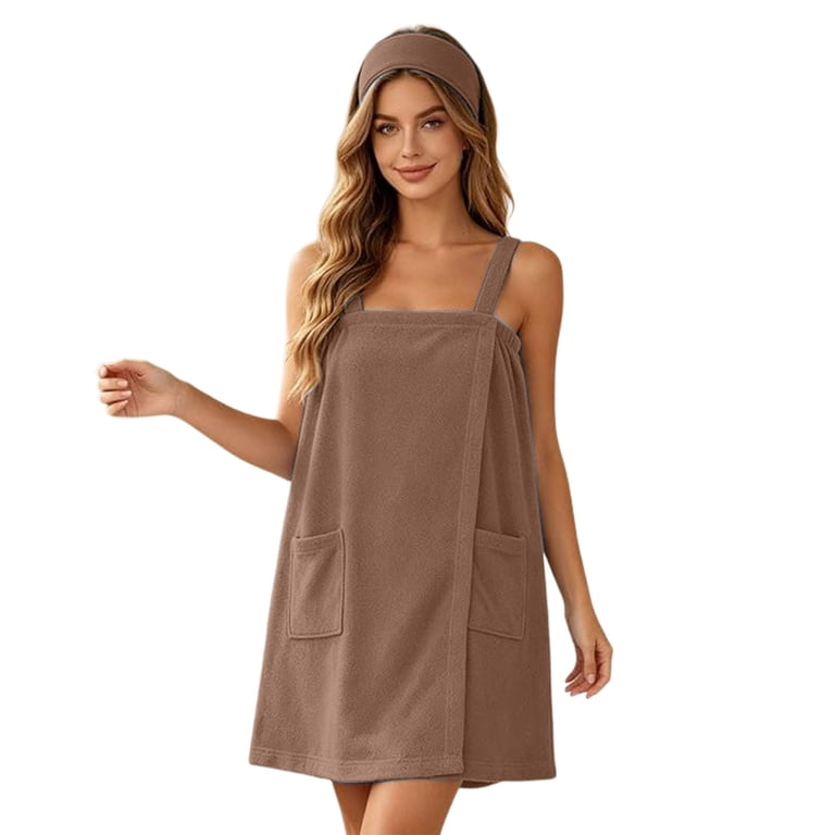 Blmnix Womens Dress Slip Dress with Pockets Lounge Dress House Dress Petticoat Sleeveless Mini Brown Square Neckline Adjustable Strap Womens Dresses