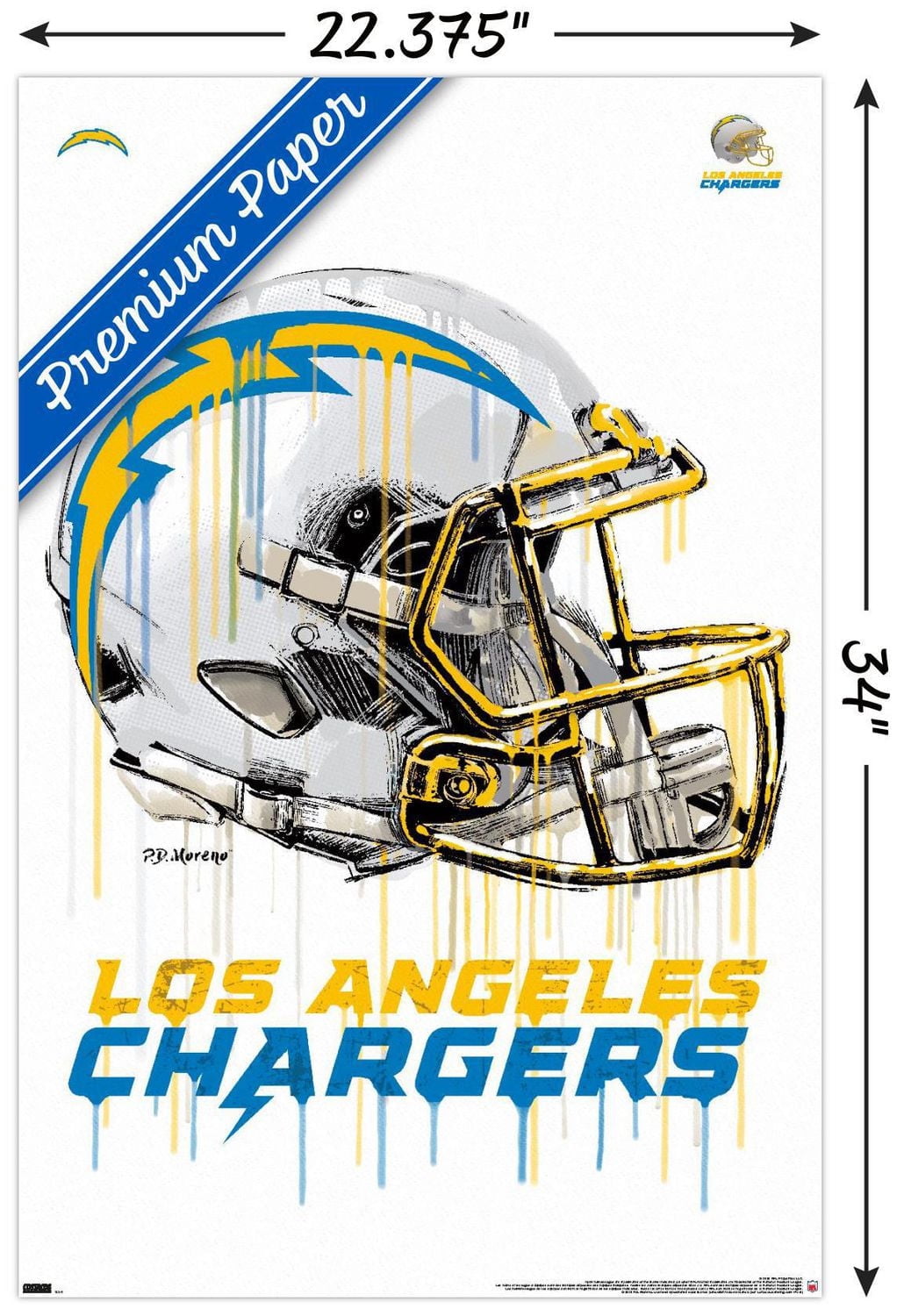 NFL Los Angeles Chargers - Drip Helmet 20 Wall Poster, 14.725" x 22.375" Framed