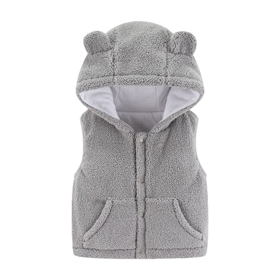 Toddler Boys Girls Sherpa Fleece Vest Sleeveless Bear Ears Hooded Jacket