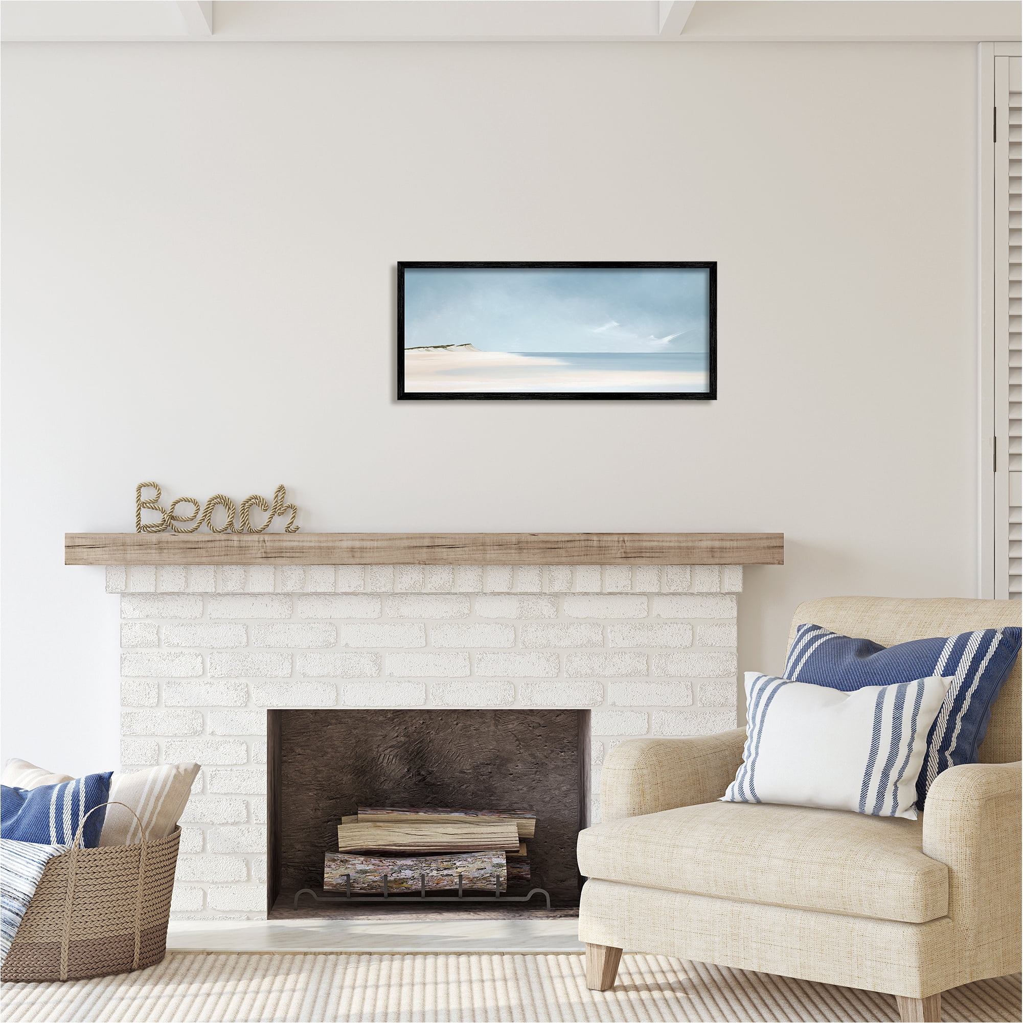 Stupell Industries Summer Shore Landscape Landscape Painting Black Framed Art Print Wall Art, 30 x 13