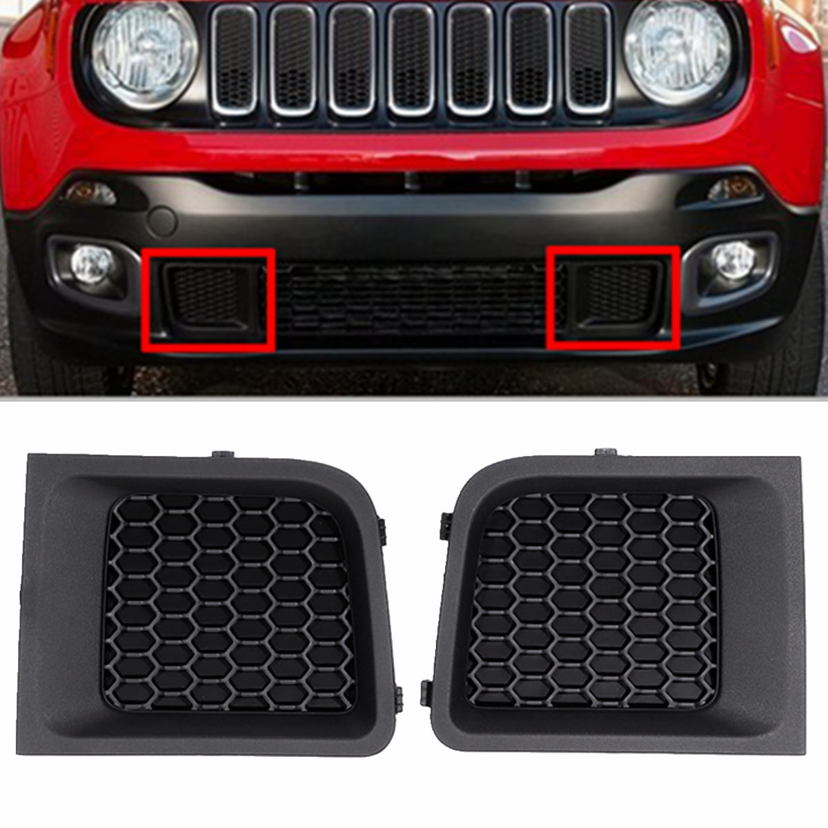 2Pcs Front Bumper Grille Grill Insert Bezel Cover For Jeep Renegade