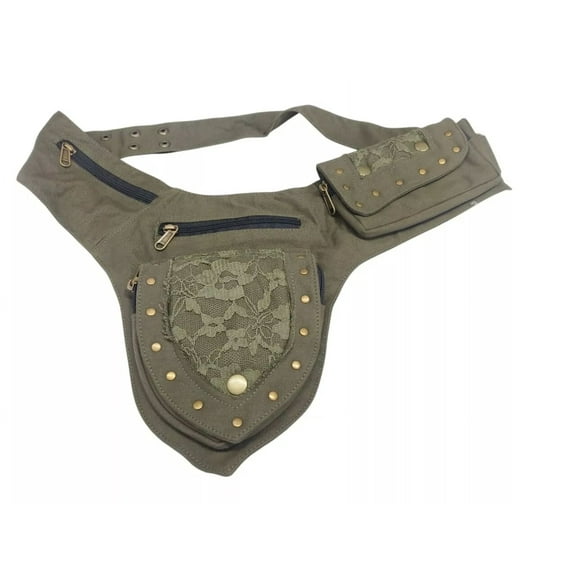 Narayani Crafts Unisex Fanny Pack Utility Waist Bag Cotton Canvas Hip Belt with Pouch Pockets