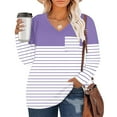 thumbnail image 2 of Jalioing Striped Pullover Tee for Women V Neck Long Sleeve Oversized Shirts Plus Size Casual Loose Blouses with Pocket, 2 of 5