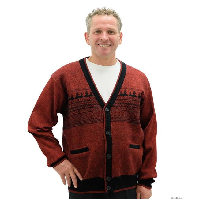 Silverts Quality Print Cardigan Sweater With Pockets For Senior Men Burgundy 44 Extra Large Walmart Com