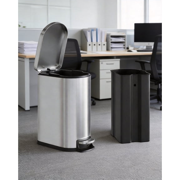 TEQIN Slim Trash Can With Odor Protection,Narrow Kitchen Garbage Bin With Soft Close Lid, Stainless Steel Step On Foot Pedal Garbage Can,13 Gallon/50 Liter